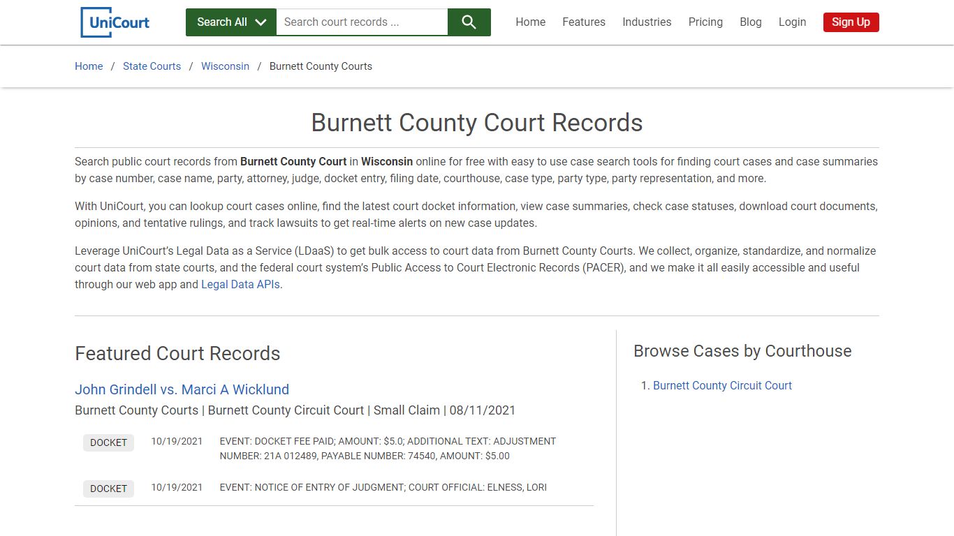 Burnett County Court Records | Wisconsin | UniCourt