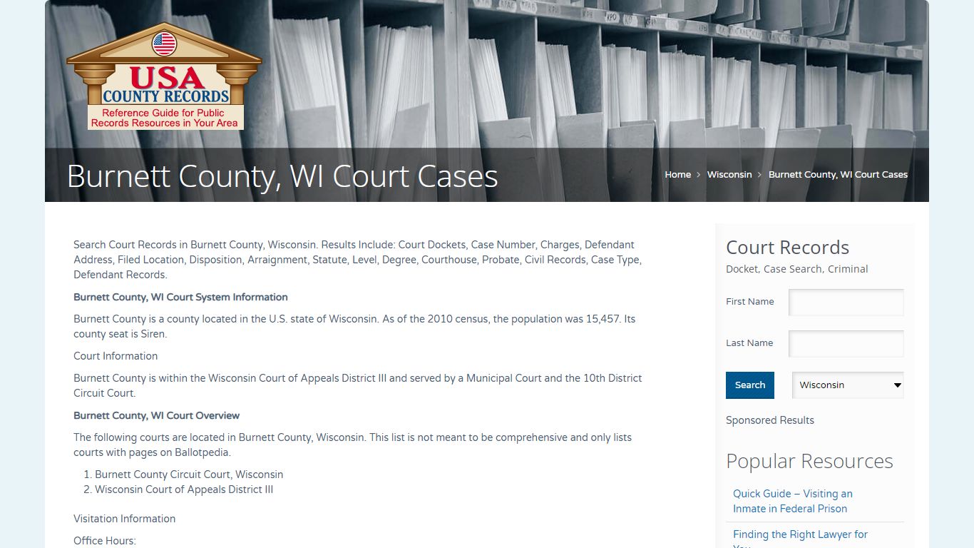 Burnett County, WI Court Cases | Name Search